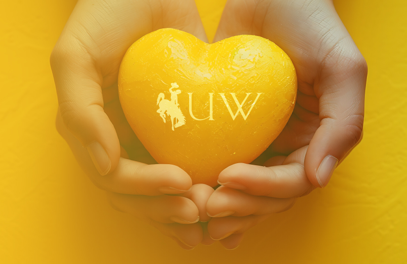 Hands holding heart with the UW logo on it