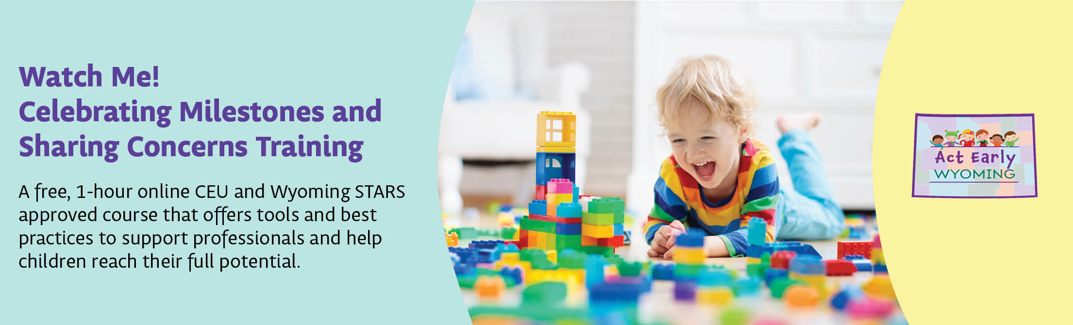 Watch Me! Celebrating Milestones and Sharing Concerns Training with picture of young boy playing with blocks