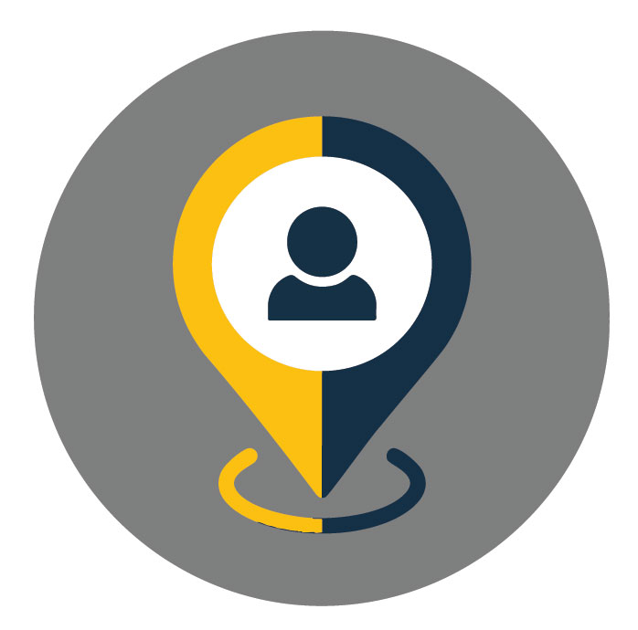 Graphic of location pin with figure inside.
