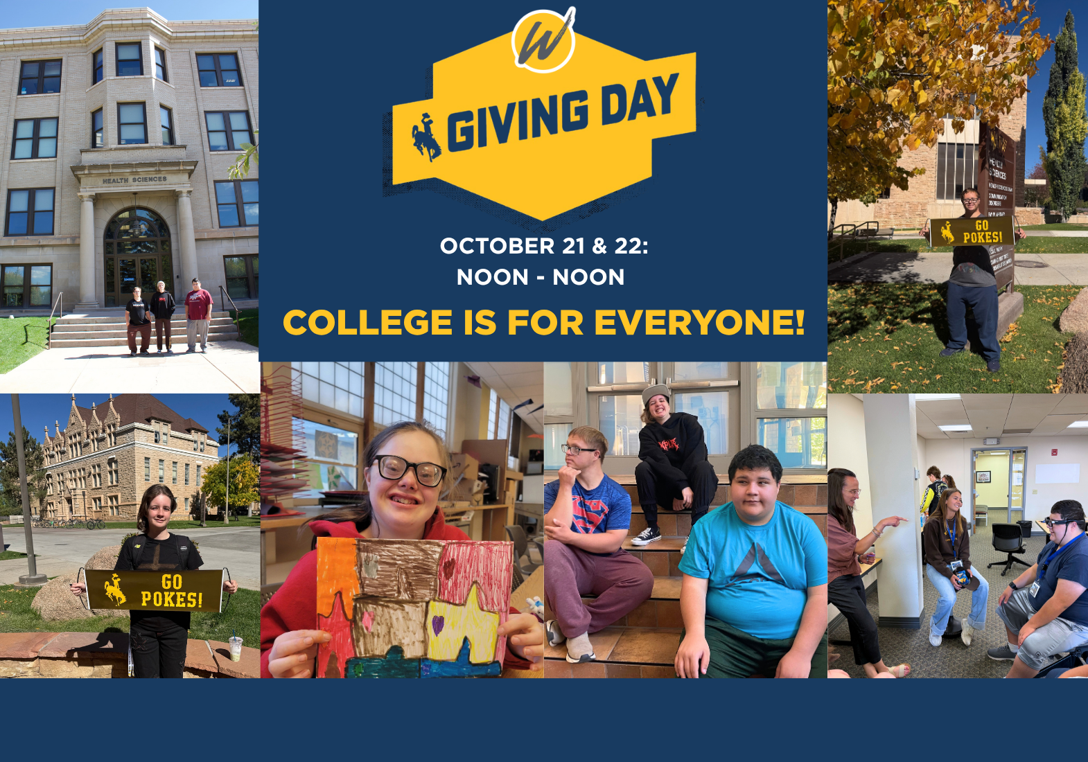 A collection of pictures surrounding the words, "Giving Day".