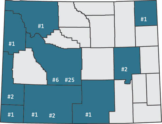 map showing at teams counties in Wyoming