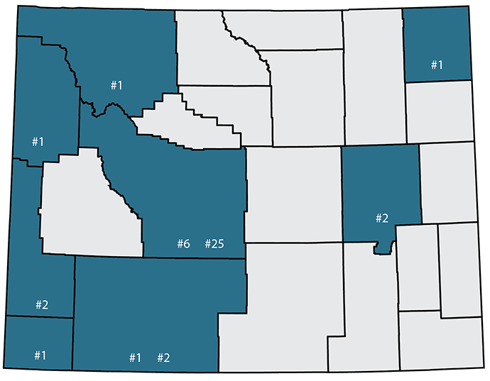 map showing at teams counties in Wyoming
