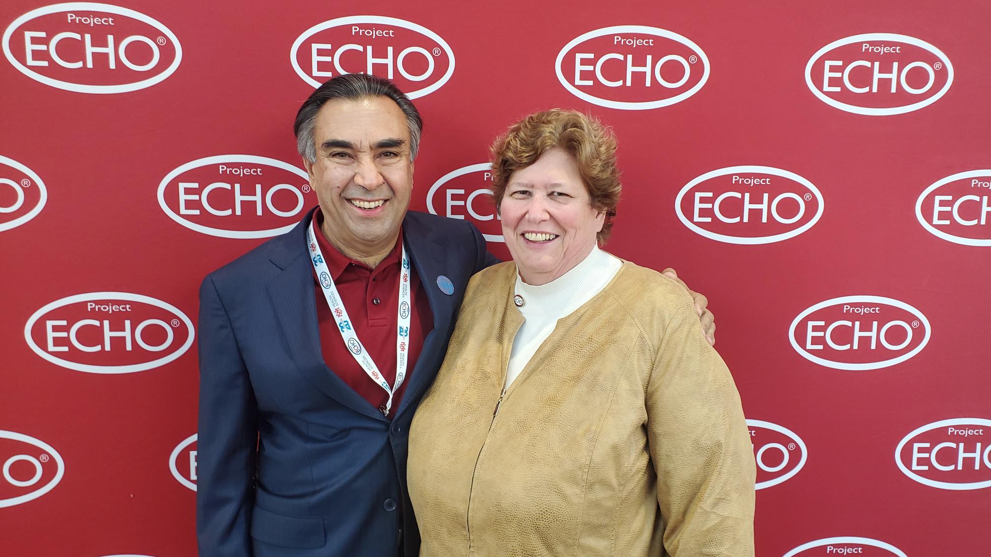 Sandy Root-Elledge, WIND Executive Director and Dr. Sanjeev Arora, founder of Project ECHO at the 2023 MetaECHO Conference