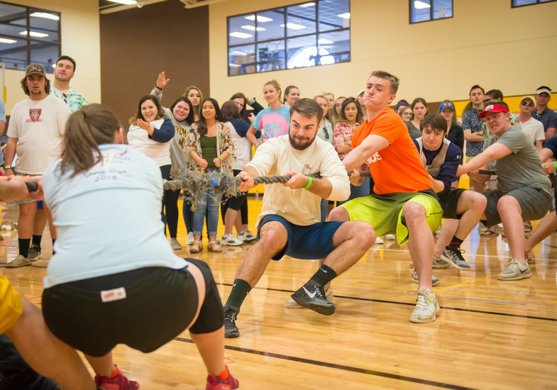 Students play tug-of-war at Half Acre