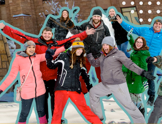 UW students in front of University of Wyoming sign