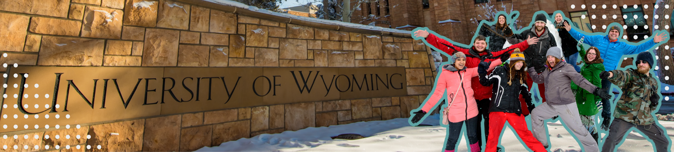 UW students in front of University of Wyoming sign