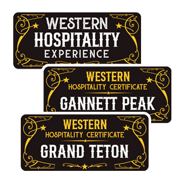Western Hospitality Cert logos - Experience, Gannett Peak, and Grand Teton