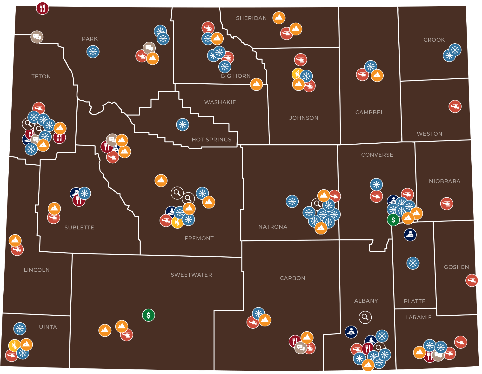Icons on a map of Wyoming showing statewide engagement for WORTH