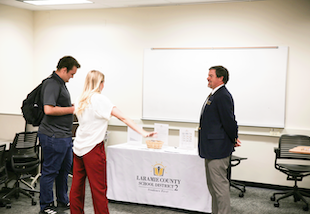 Photo of Justin Pierantoni with CoEd students.