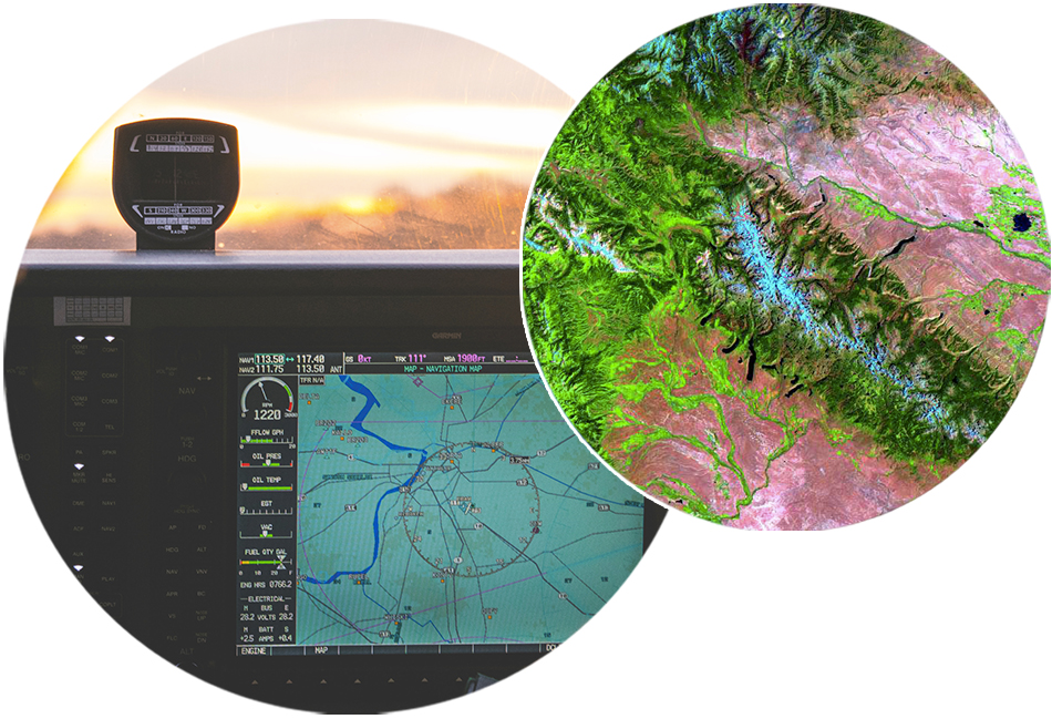 A image of a vehicle GPS with a topographic map.