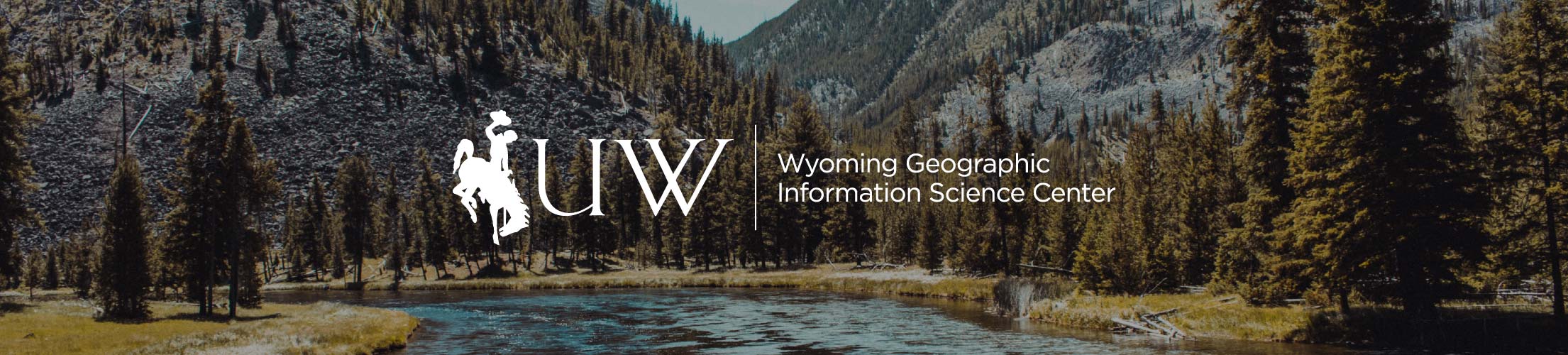 WyGISC logo over drone, pronghorn, and maps photos