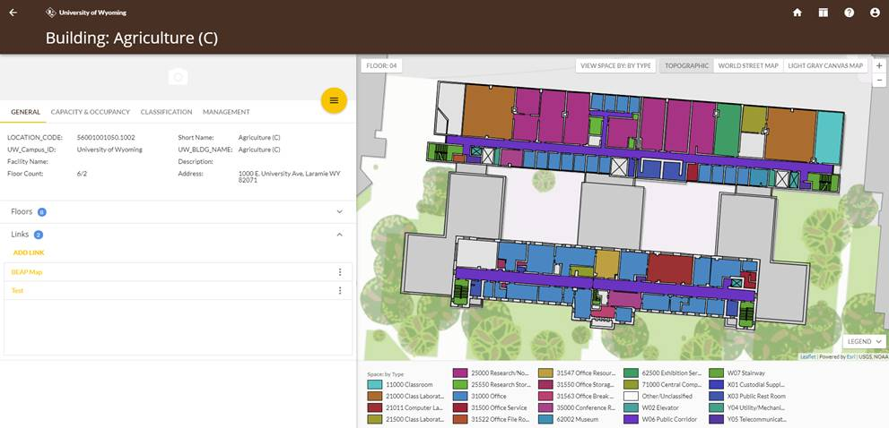 A screenshot of the UW Space Management application.