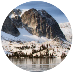 Lake and snowy mountains
