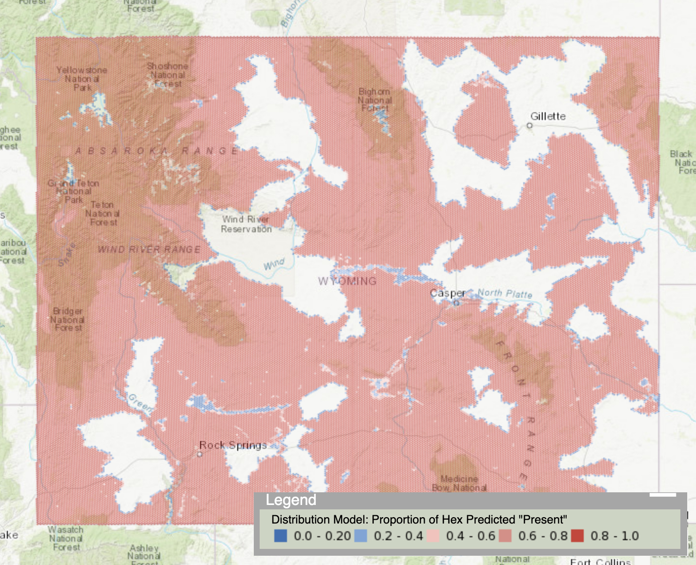 Elk distribution model in Wyoming