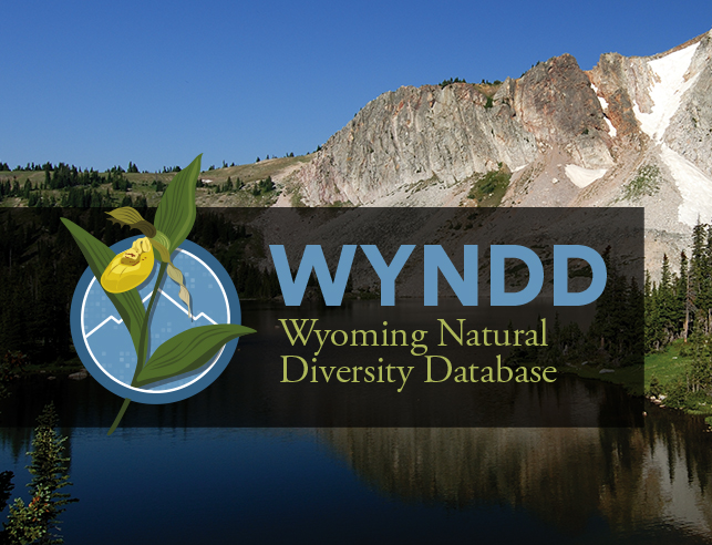 Wyoming Natural Diversity Database (WYNDD) logo over mountains and lake