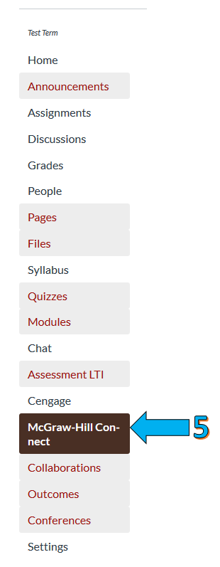 screenshot of side tab on wyocourses pointing to the Mcgraw-Hill Connect tab.