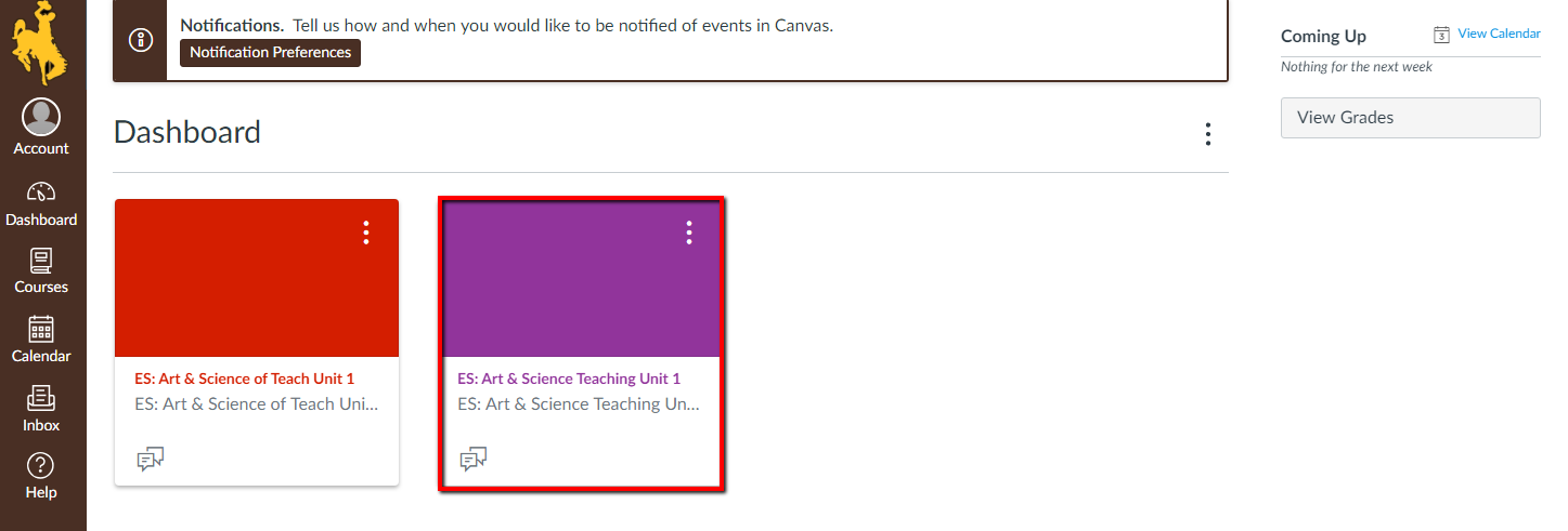 WyoLearn dashboard with course selected