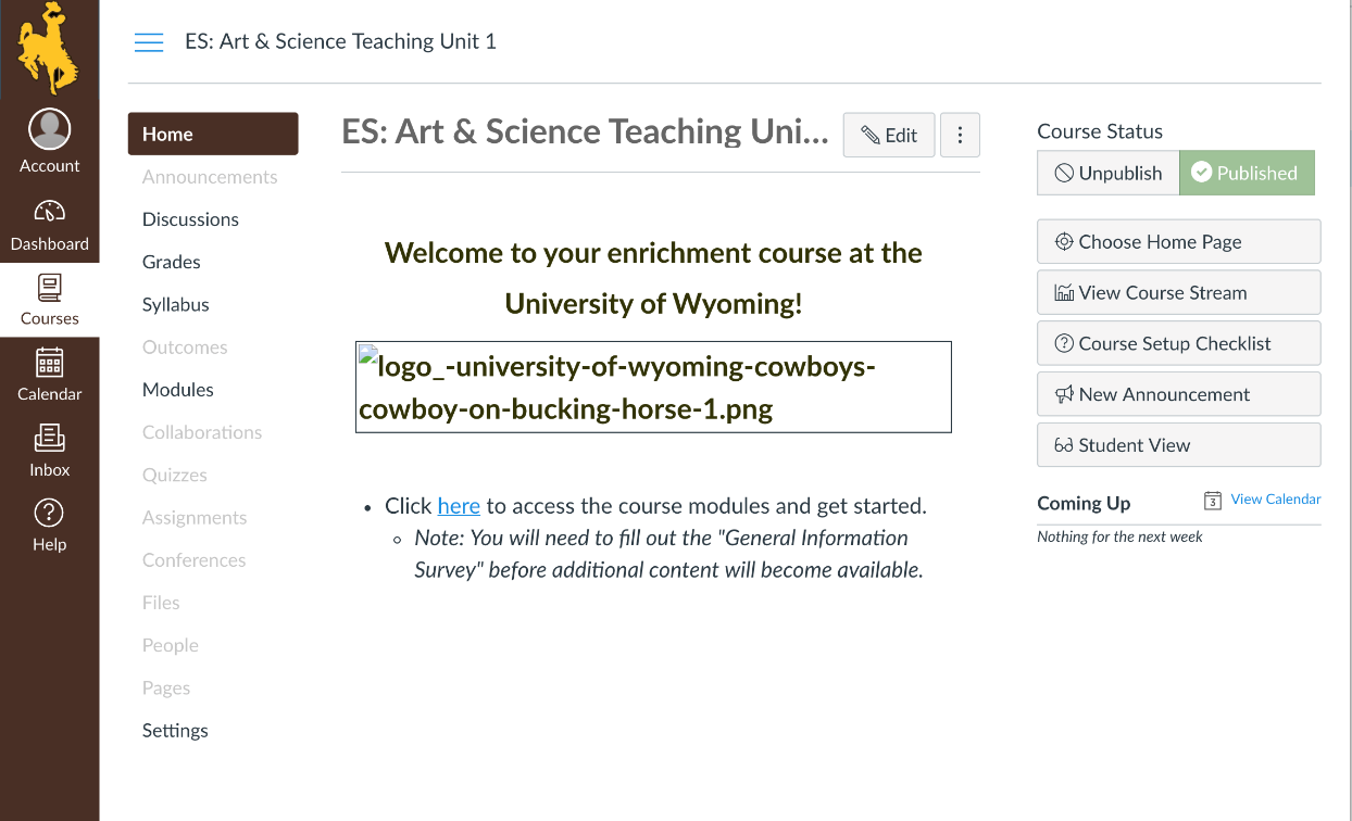 homepage of sample course