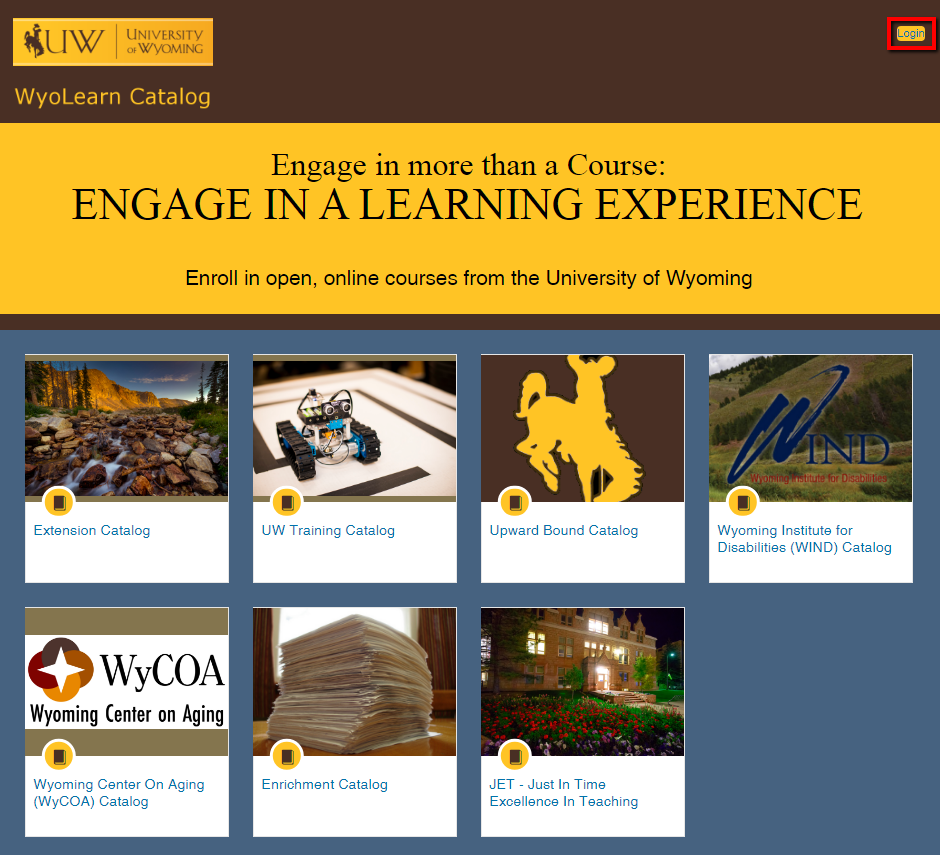header of WyoLearn with login button circled