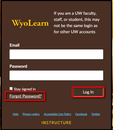 login page with log in and forgot password circled