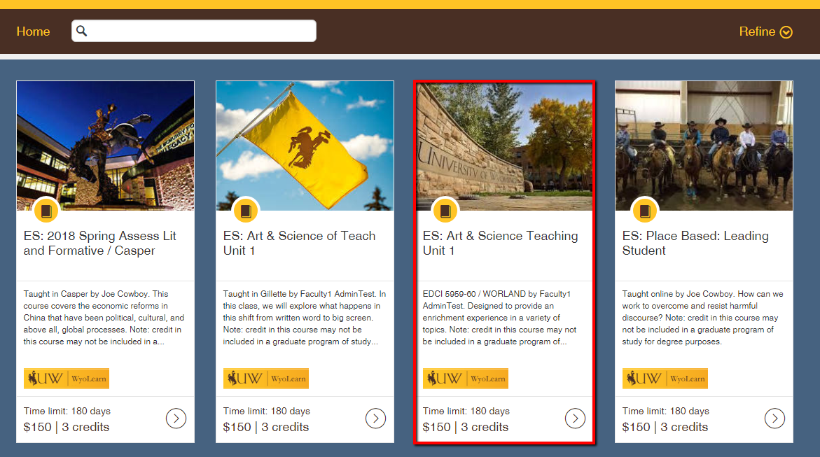 Image of tiles for WyoLearn courses.