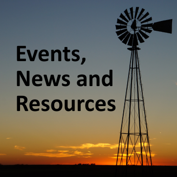 windmill with the words events, news & resources