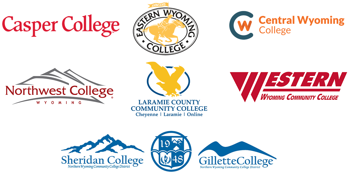 logos for 7 community colleges in Wyoming INBRE network