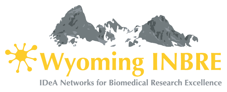 INBRE logo grey outline of Tetons and yellow molecule