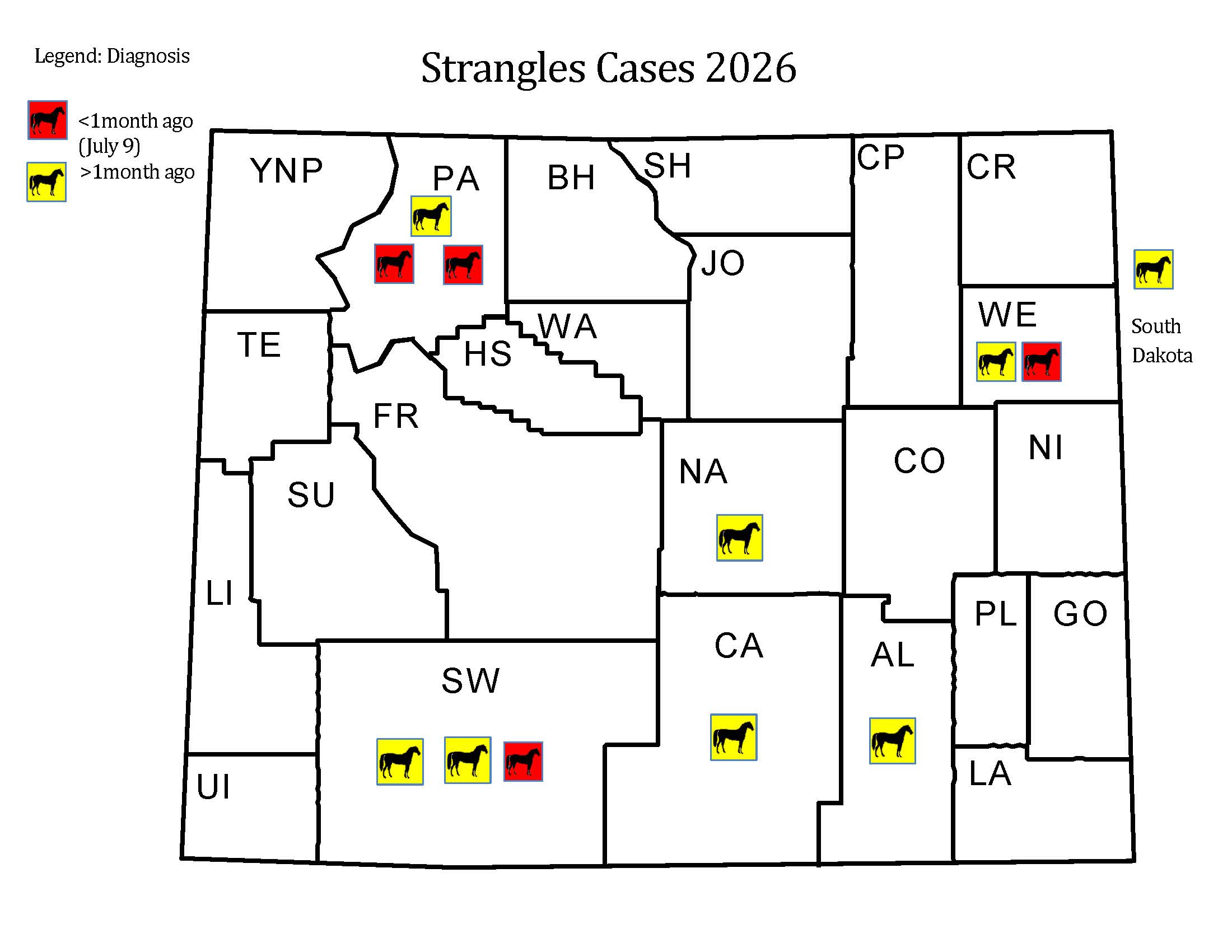 map of strangles positive cases