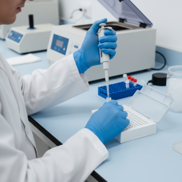person performing pcr test using a pipet